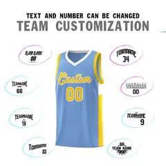Light Blue Gold-White Side Two-Tone Basketball Jersey 4