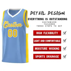 Light Blue Gold-White Side Two-Tone Basketball Jersey 5