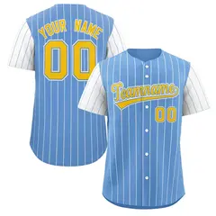 Light Blue Gold-White Stripe Raglan Baseball Jersey 1