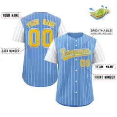 Light Blue Gold-White Stripe Raglan Baseball Jersey 2
