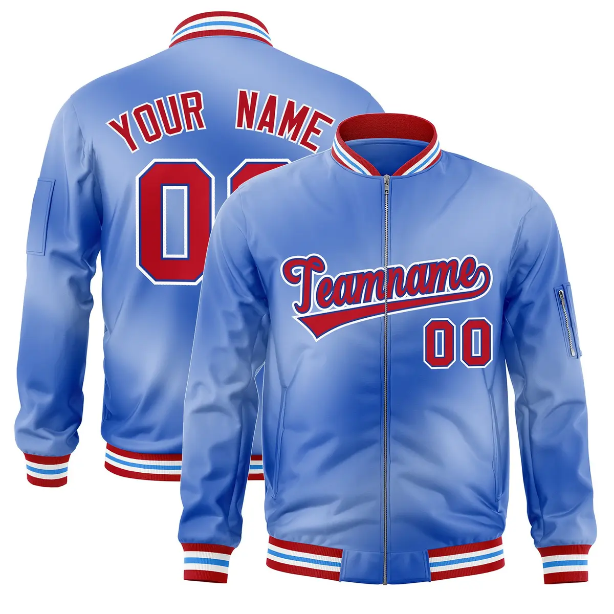 Light Blue Gradient Fashion Full-Zip Letterman Bomber Jacket