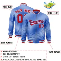 Light Blue Gradient Fashion Full-Zip Letterman Bomber Jacket 2