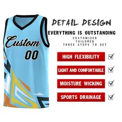 Light Blue Gradient Graffiti Pattern Basketball Jersey 2