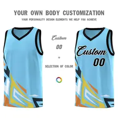 Light Blue Gradient Graffiti Pattern Basketball Jersey 3
