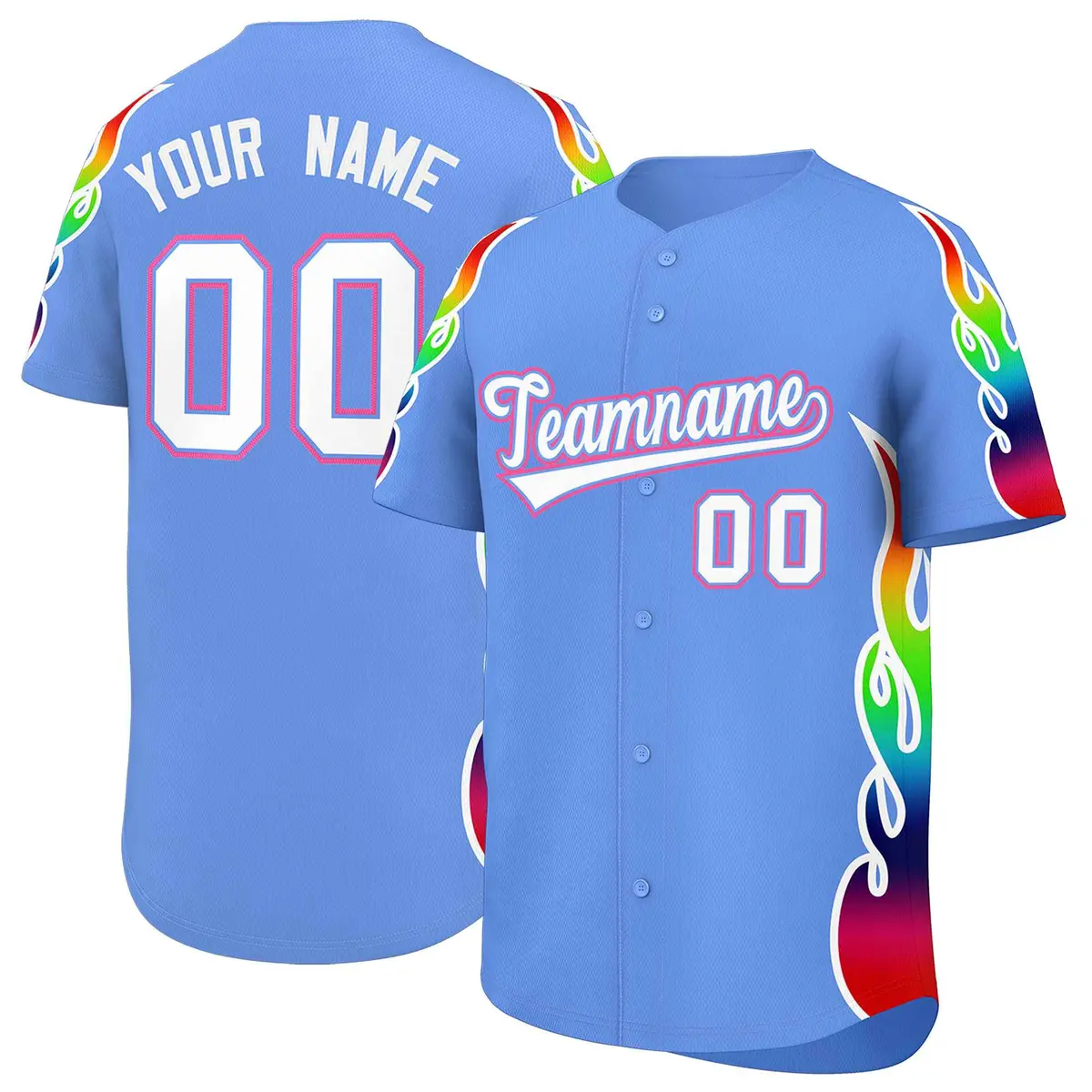 Light Blue Graffiti Multicolored Flames Baseball Jersey