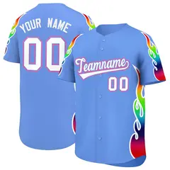Light Blue Graffiti Multicolored Flames Baseball Jersey 1