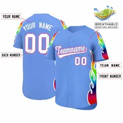 Light Blue Graffiti Multicolored Flames Baseball Jersey 2