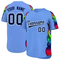 Light Blue Graffiti Multicolored Flames Baseball Jersey
