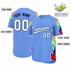 Light Blue Graffiti Multicolored Flames Baseball Jersey 2
