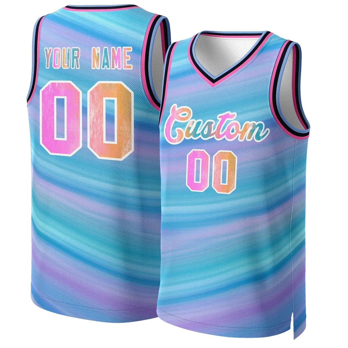 Light Blue Graffiti-White Graffiti Pattern Mesh Basketball Jersey Tops