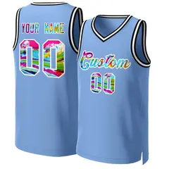 Light Blue Graffiti-White Graffiti Pattern Mesh Basketball Jersey Tops 1
