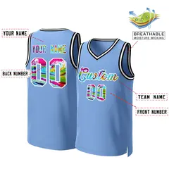 Light Blue Graffiti-White Graffiti Pattern Mesh Basketball Jersey Tops 2