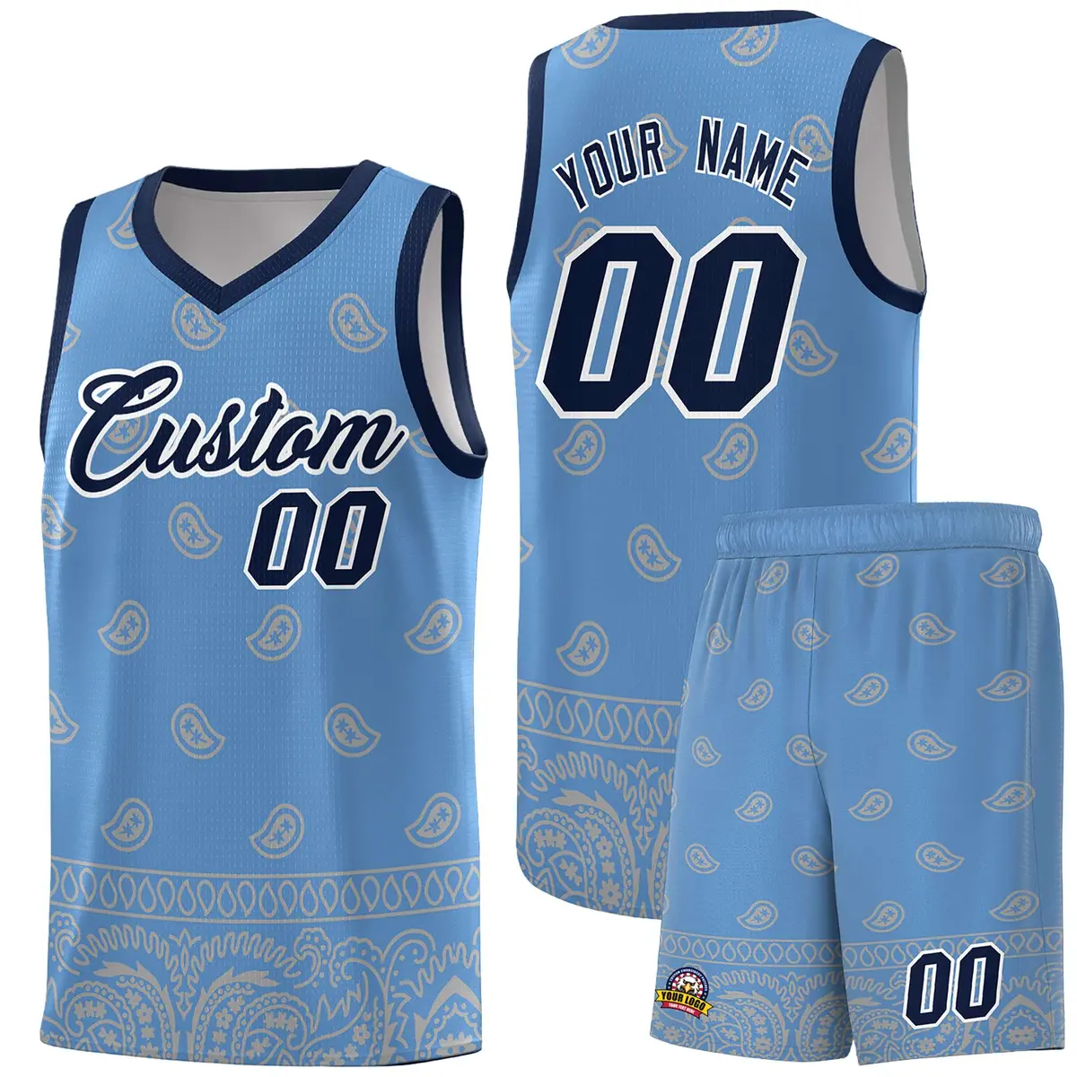 Light Blue Gray Cashew Pattern Basketball Uniform Jersey