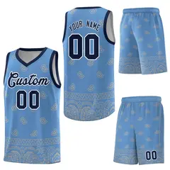 Light Blue Gray Cashew Pattern Basketball Uniform Jersey 13