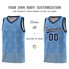 Light Blue Gray Cashew Pattern Basketball Uniform Jersey 24