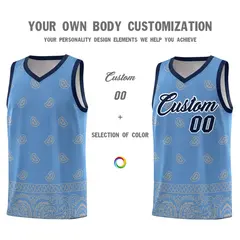 Light Blue Gray Cashew Pattern Basketball Uniform Jersey 3