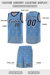Light Blue Gray Cashew Pattern Basketball Uniform Jersey 5