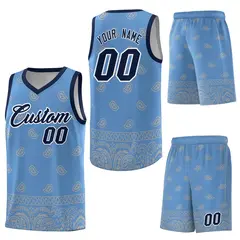 Light Blue Gray Cashew Pattern Basketball Uniform Jersey 6
