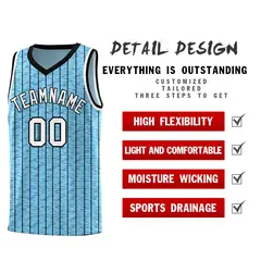 Light Blue Gray Pinstripe Retro Uniform Basketball Jersey 2
