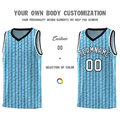 Light Blue Gray Pinstripe Retro Uniform Basketball Jersey 3
