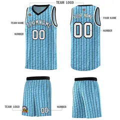 Light Blue Gray Pinstripe Retro Uniform Basketball Jersey 5