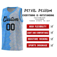 Light Blue Gray Splid Puzzle Pattern Basketball Kits 2