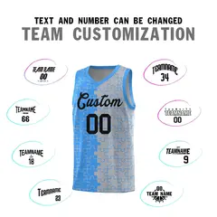 Light Blue Gray Splid Puzzle Pattern Basketball Kits 4