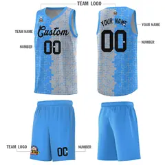 Light Blue Gray Splid Puzzle Pattern Basketball Kits 5