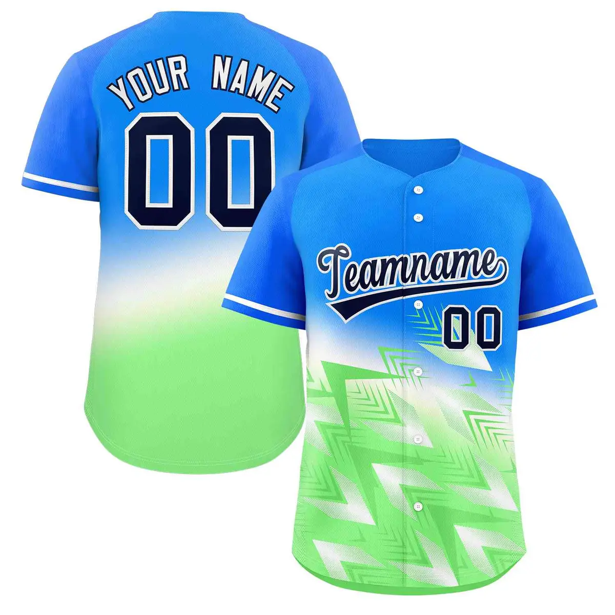 Light Blue Green-White Gradient Baseball Jersey