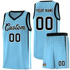 Light Blue Honeycomb Pattern Basketball Uniform Jersey 1