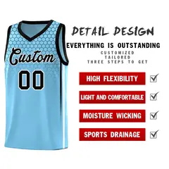 Light Blue Honeycomb Pattern Basketball Uniform Jersey 2