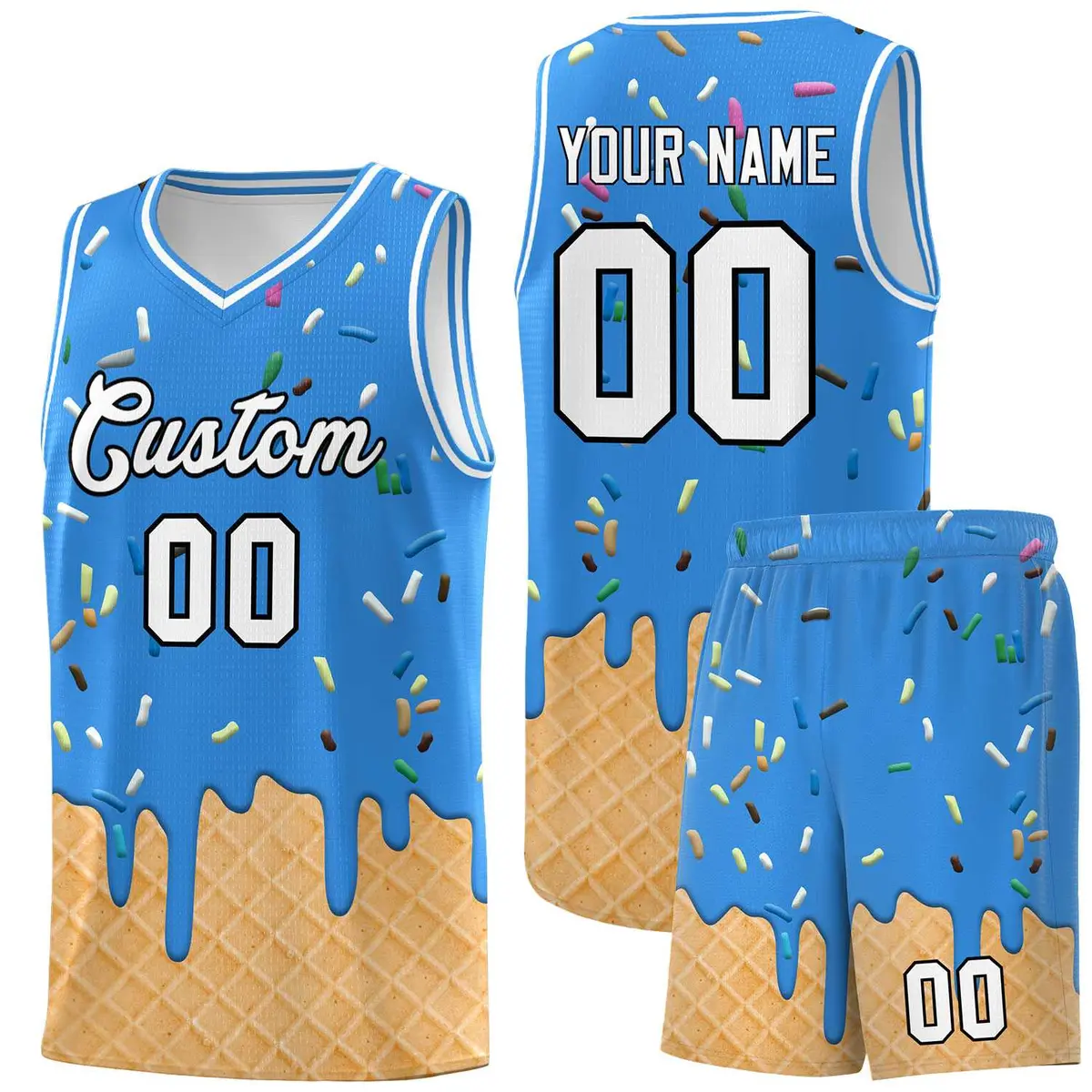 Light Blue Ice Cream Element Pattern Basketball Kits
