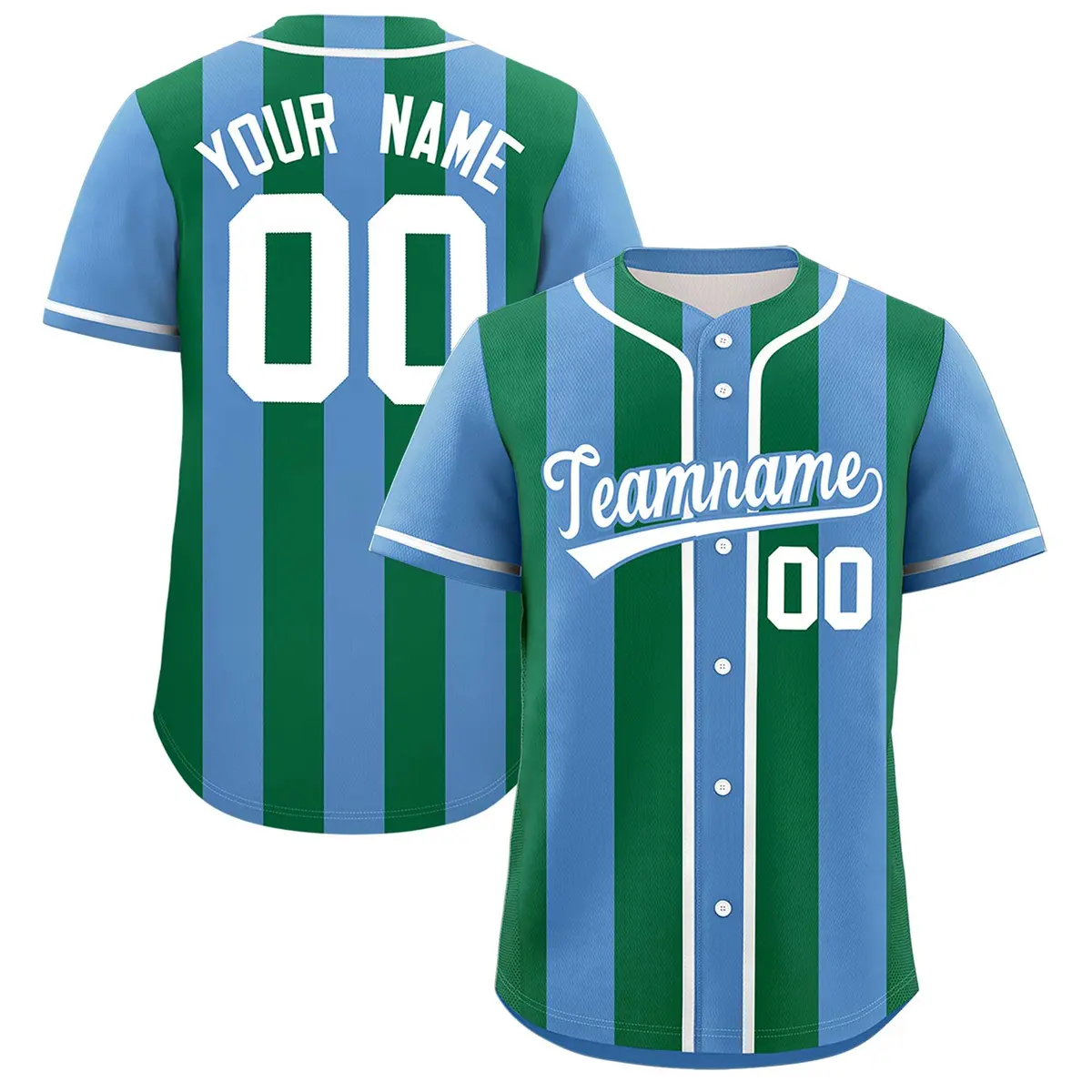 Light Blue Kelly Green Thick Stripe Baseball Jersey