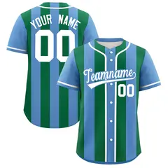 Light Blue Kelly Green Thick Stripe Baseball Jersey 1