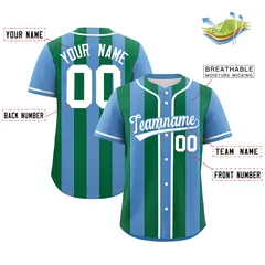 Light Blue Kelly Green Thick Stripe Baseball Jersey 2
