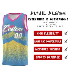 Light Blue Khaki Mountain Fade Gradient Basketball Jersey 2