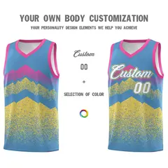 Light Blue Khaki Mountain Fade Gradient Basketball Jersey 3