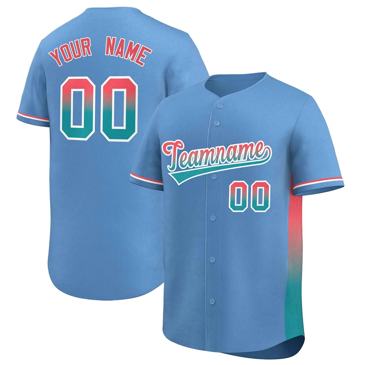Light Blue Light Red-Aqua Gradient Side Baseball Jersey