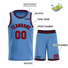 Light Blue Maroon-Navy Bull Classic Sets Basketball Jersey 3