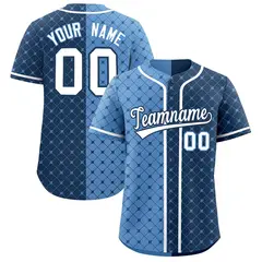 Light Blue Midnight Blue Split Plaid Baseball Jersey