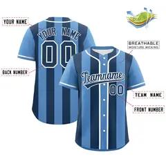 Light Blue Midnight Blue Thick Stripe Baseball Jersey 2