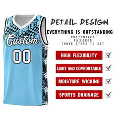 Light Blue Mosaic Stars Pattern Basketball Jersey 2