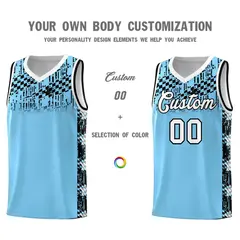 Light Blue Mosaic Stars Pattern Basketball Jersey 3