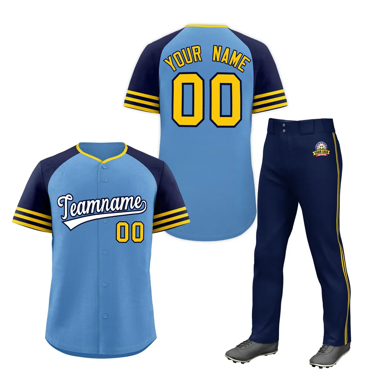 Light Blue Navy Baseball Jersey and Pants Package
