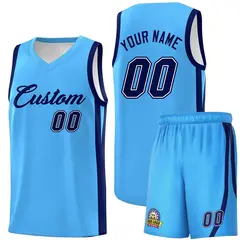 Light Blue Navy Classic Sets Basketball Uniform Jersey 1