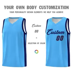 Light Blue Navy Classic Sets Basketball Uniform Jersey 3