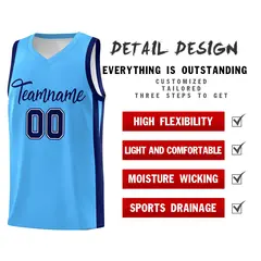 Light Blue Navy Classic Sets Basketball Uniform Jersey 5