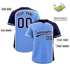 Light Blue Navy Color Block Authentic Baseball Jersey 2
