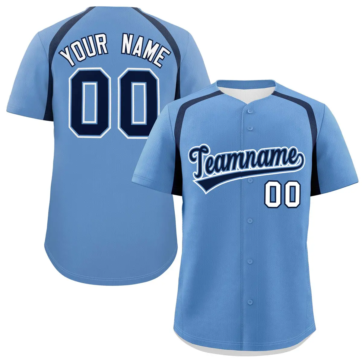 Light Blue Navy Color Block Authentic Baseball Jersey
