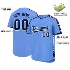 Light Blue Navy Color Block Side Dotted Line Baseball Jersey 2